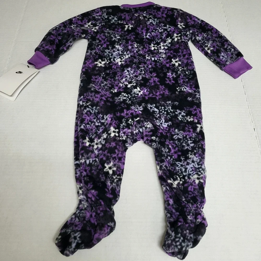 Nike Baby Girls‎ Fleece Footed Pajamas Jumpsuit Purple Floral Print Size 9M NWT